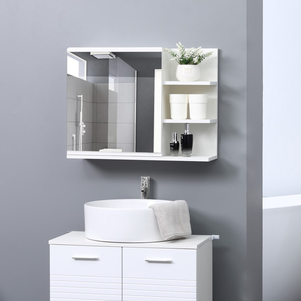 Armoire miroir de salle de bain avec étagères - aspect bois blanc - Maisons du Monde