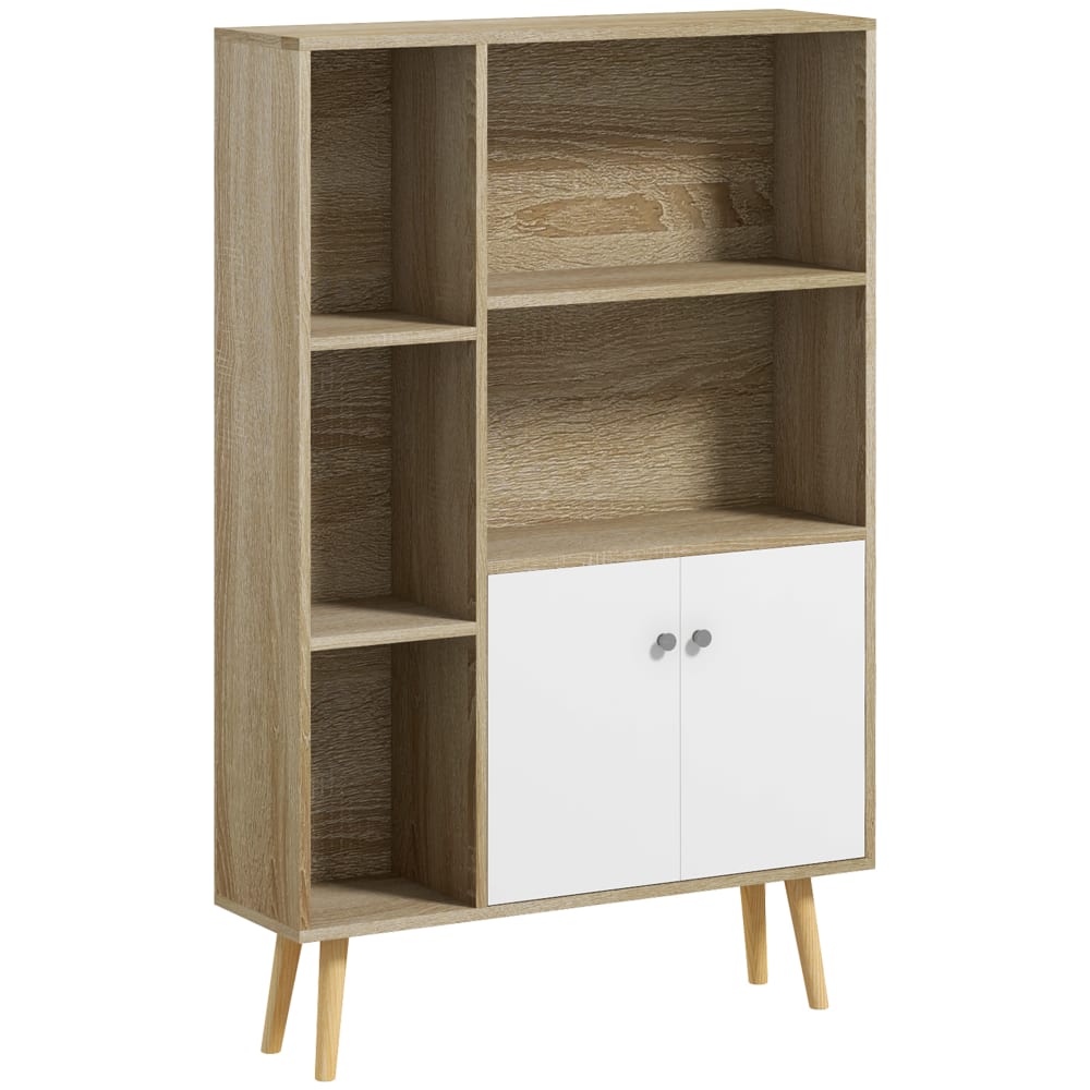 Homcom Skandinavische 5-Fach-Bibliothek, 2-Türig, Naturholzpaneele Braun Spanplatte