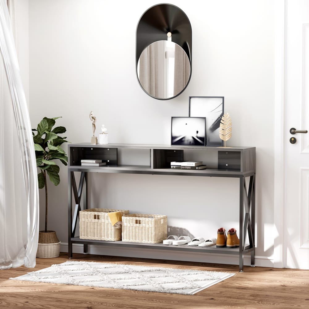 Console d'entrée industrielle 120 x 23,5 x 75 cm Bois Gris - Maisons du Monde
