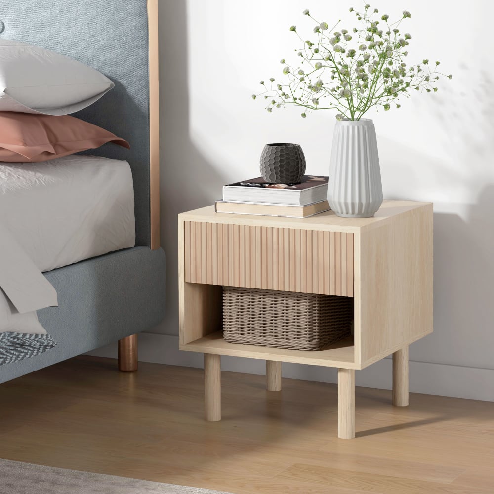 Table de chevet design urban craft - tiroir, niche - aspect bois clair - Maisons du Monde
