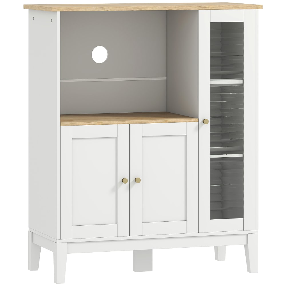 Homcom Klassisch-chicer 3-türiger Buffetschrank, weiß & Holzoptik - Spanplatte