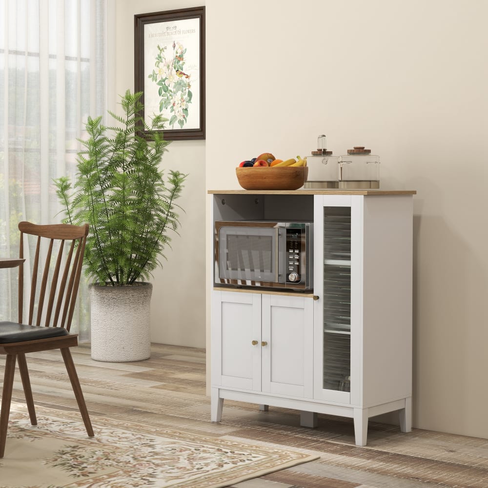 Buffet style classique chic 3 portes étagères niche blanc aspect bois - Maisons du Monde