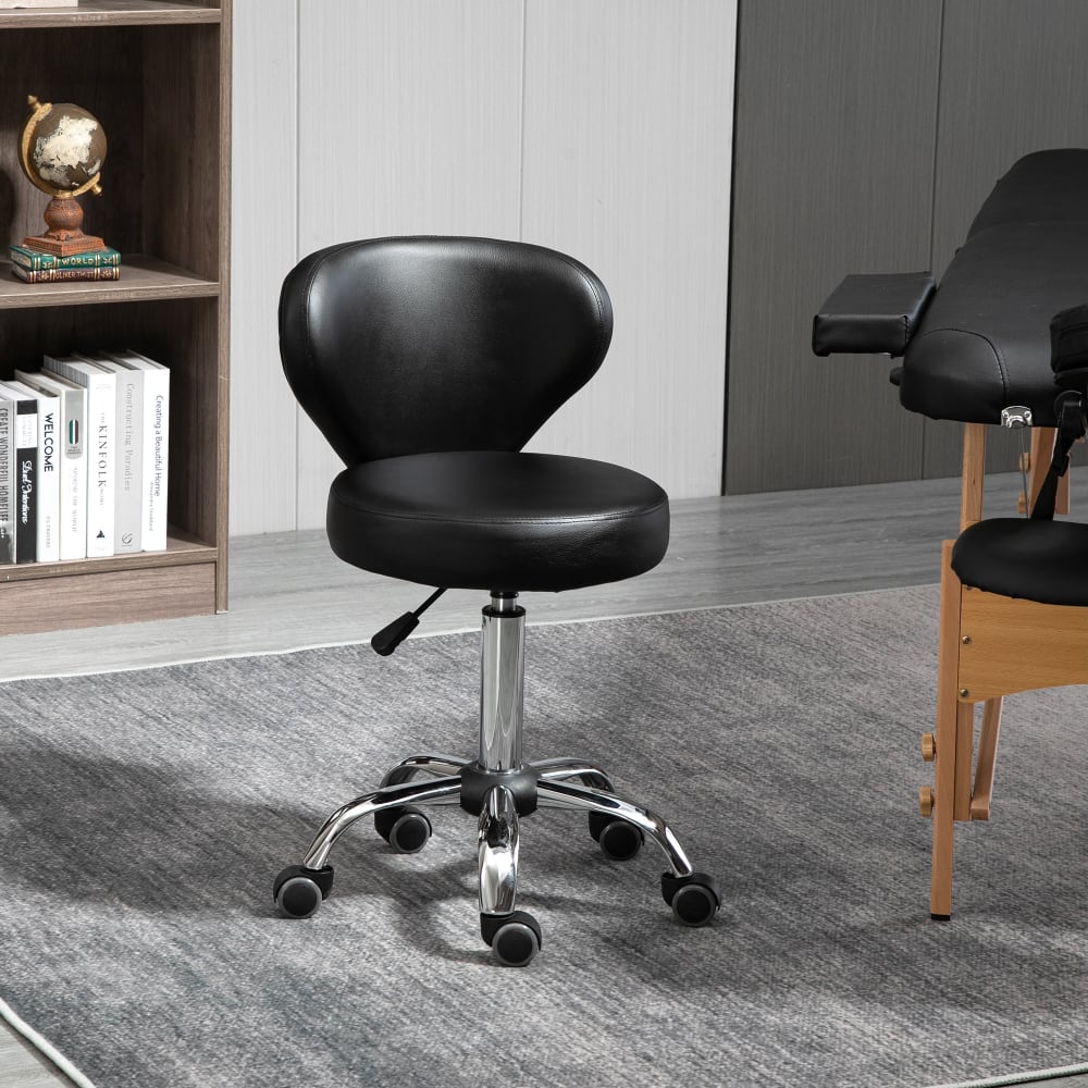 Tabouret de massage réglable pivotant avec dossier métal chromé noir