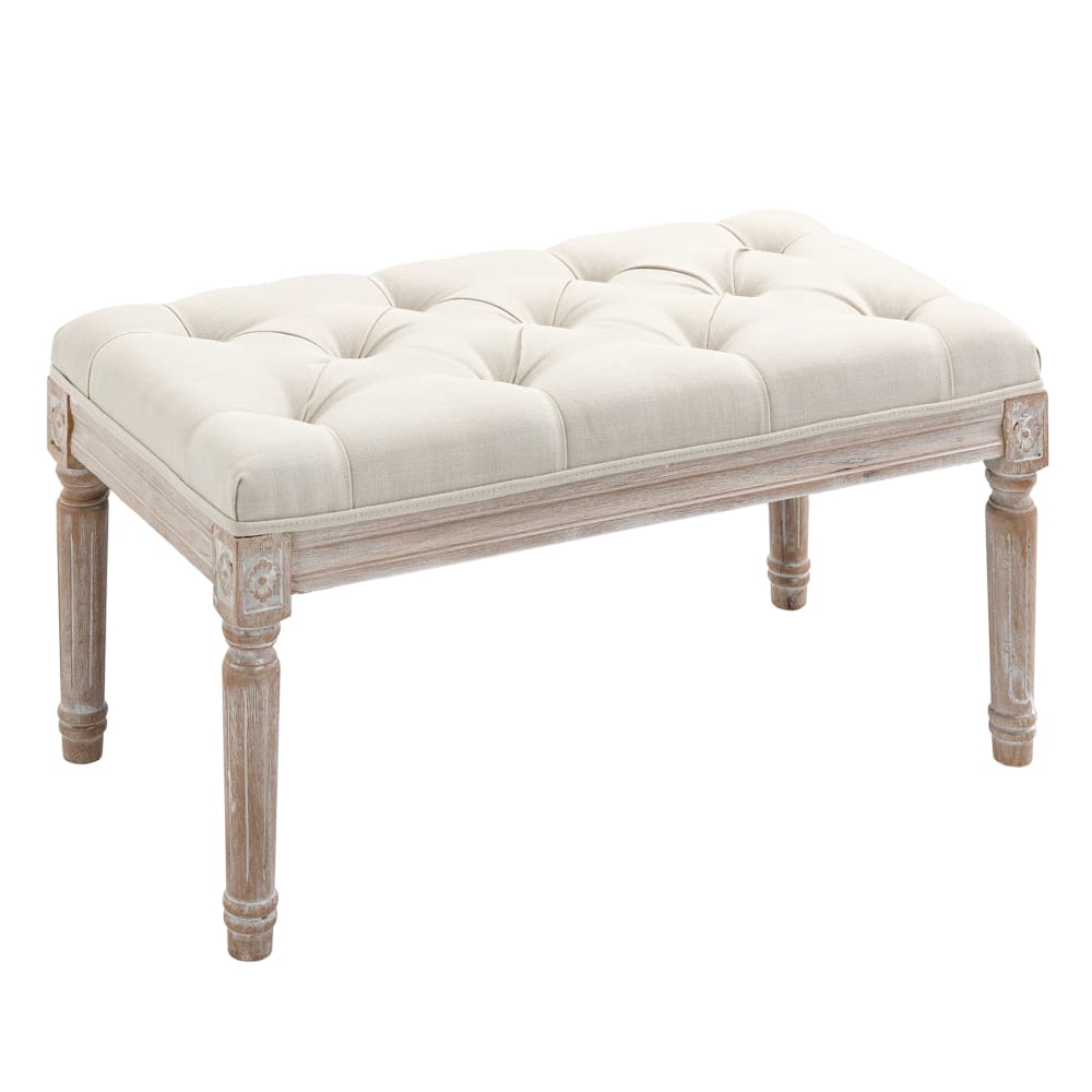 Homcom Tabouret repose-pied capitonné style classique bois aspect lin crème Blanc