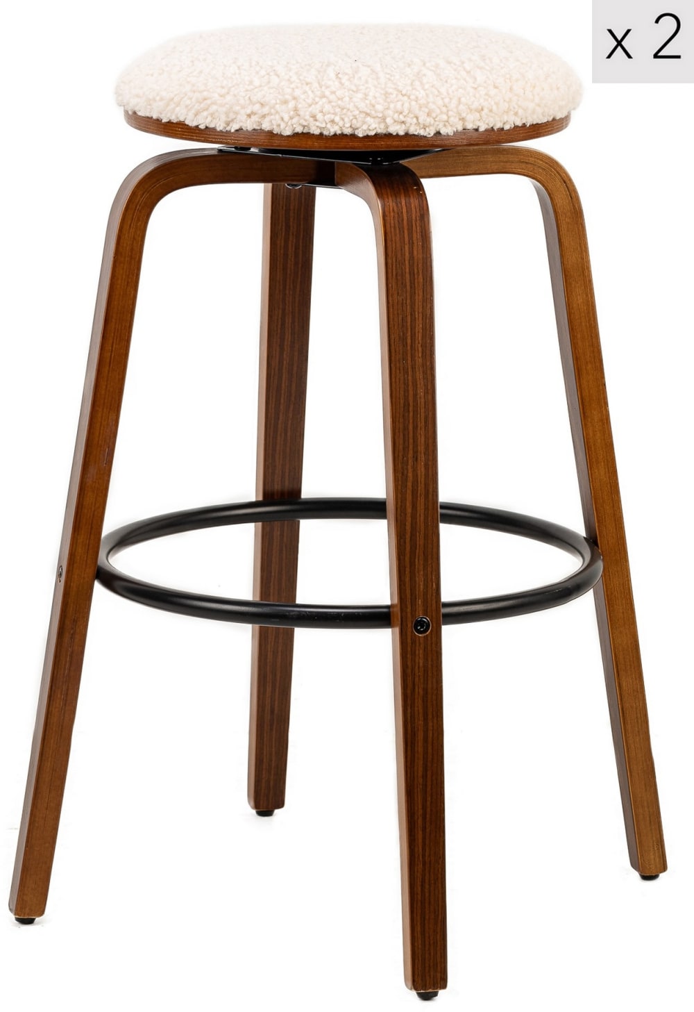 Barhocker (2er Set) aus Massivholz und Wolle Weiß - Maisons Du