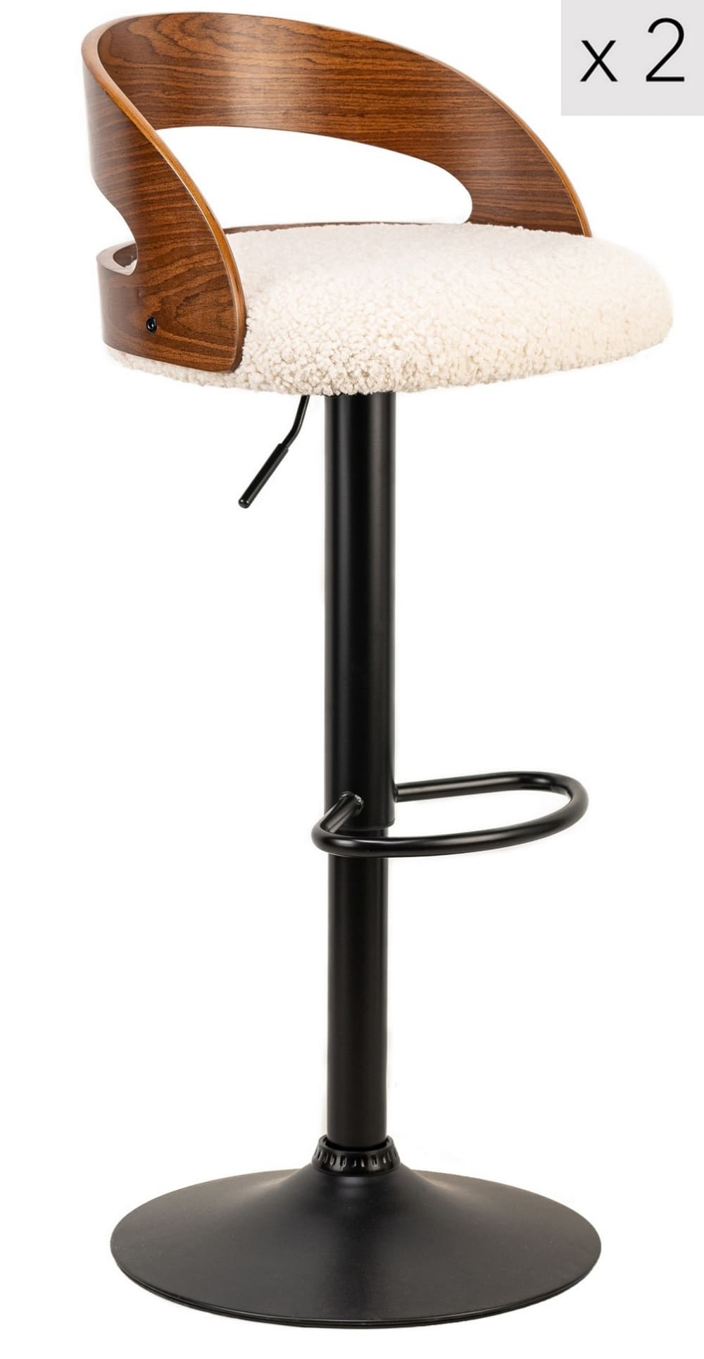 Lot de 2 tabourets de bar en frêne et bouclettes blanches