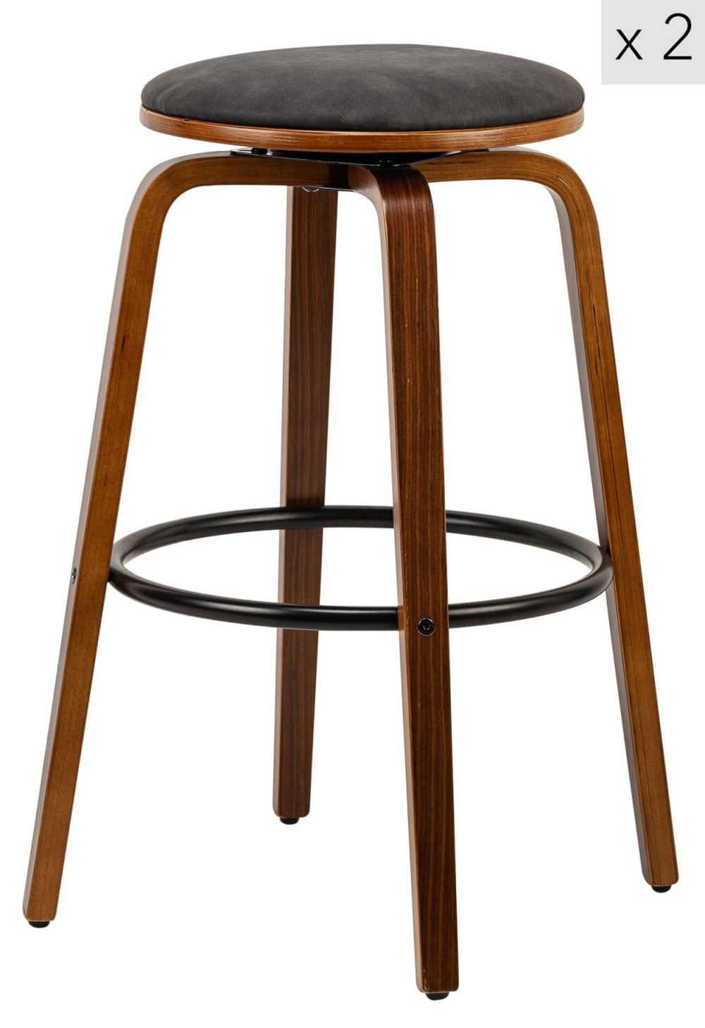 Barhocker (2er Set) aus Massivholz und Kunstleder Schwarz -