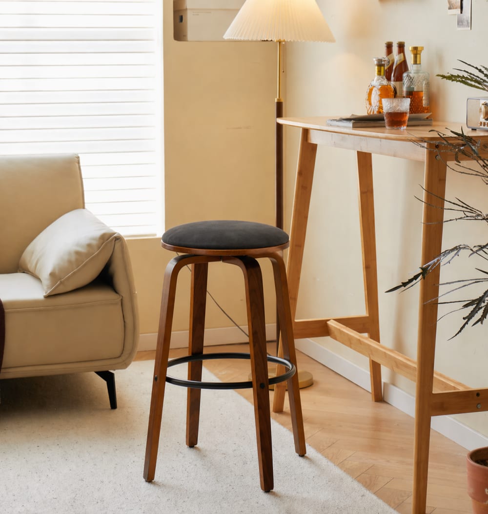 Lot de 2 tabourets de bar en frêne et simili cuir