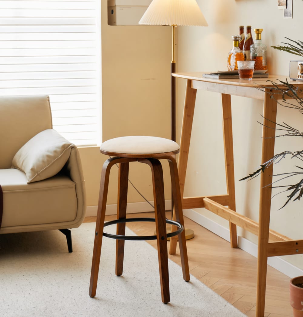 Nordlys Barhocker (2er Set) aus Massivholz und Samt Beige style modern Beige Öko-Tex Zertifikat Stoff