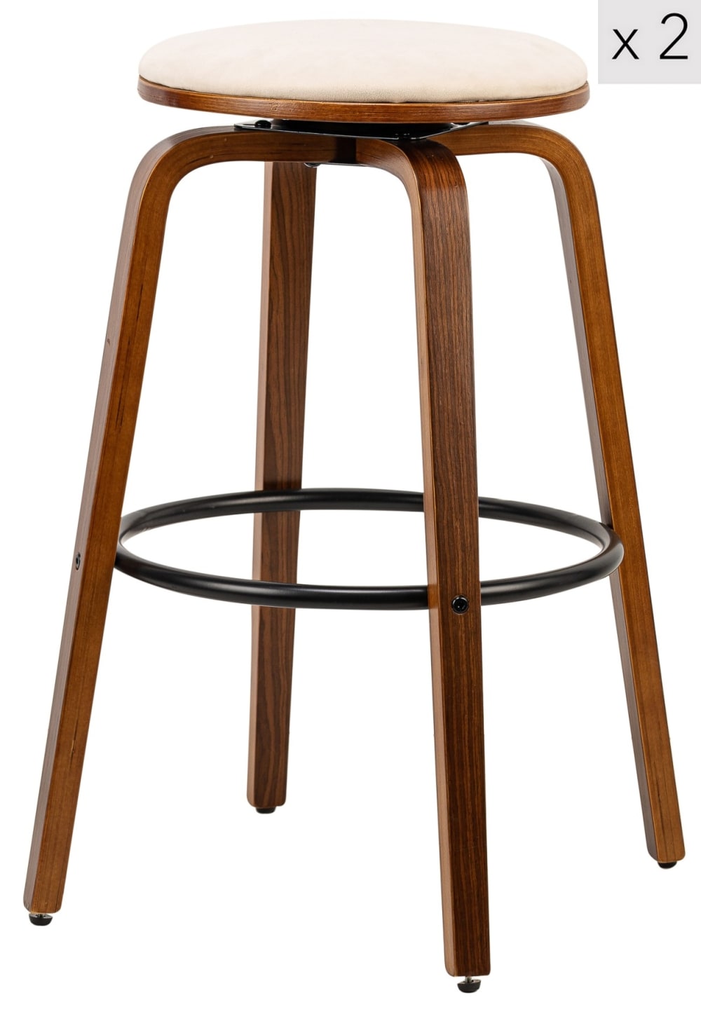 Barhocker (2er Set) aus Massivholz und Samt Beige - Maisons Du