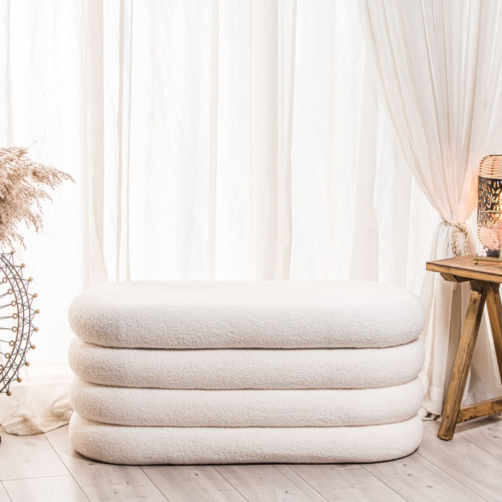 Banc coffre avec rangement en bouclettes blanches