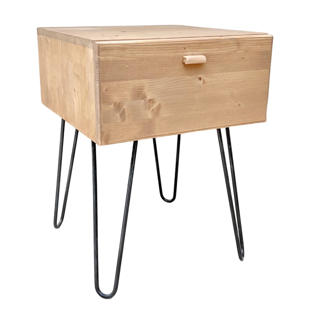 NATYAL Nachttisch aus Massivholz in hellem Ton mit Metallbeinen 45 cm style seaside Beige