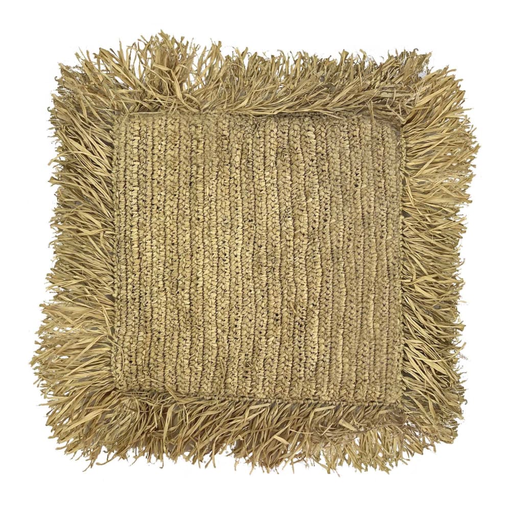 NATYAL Quadratischer Kissenbezug aus Naturraffia mit Fransen 40 cm style seaside Beige Naturfasern
