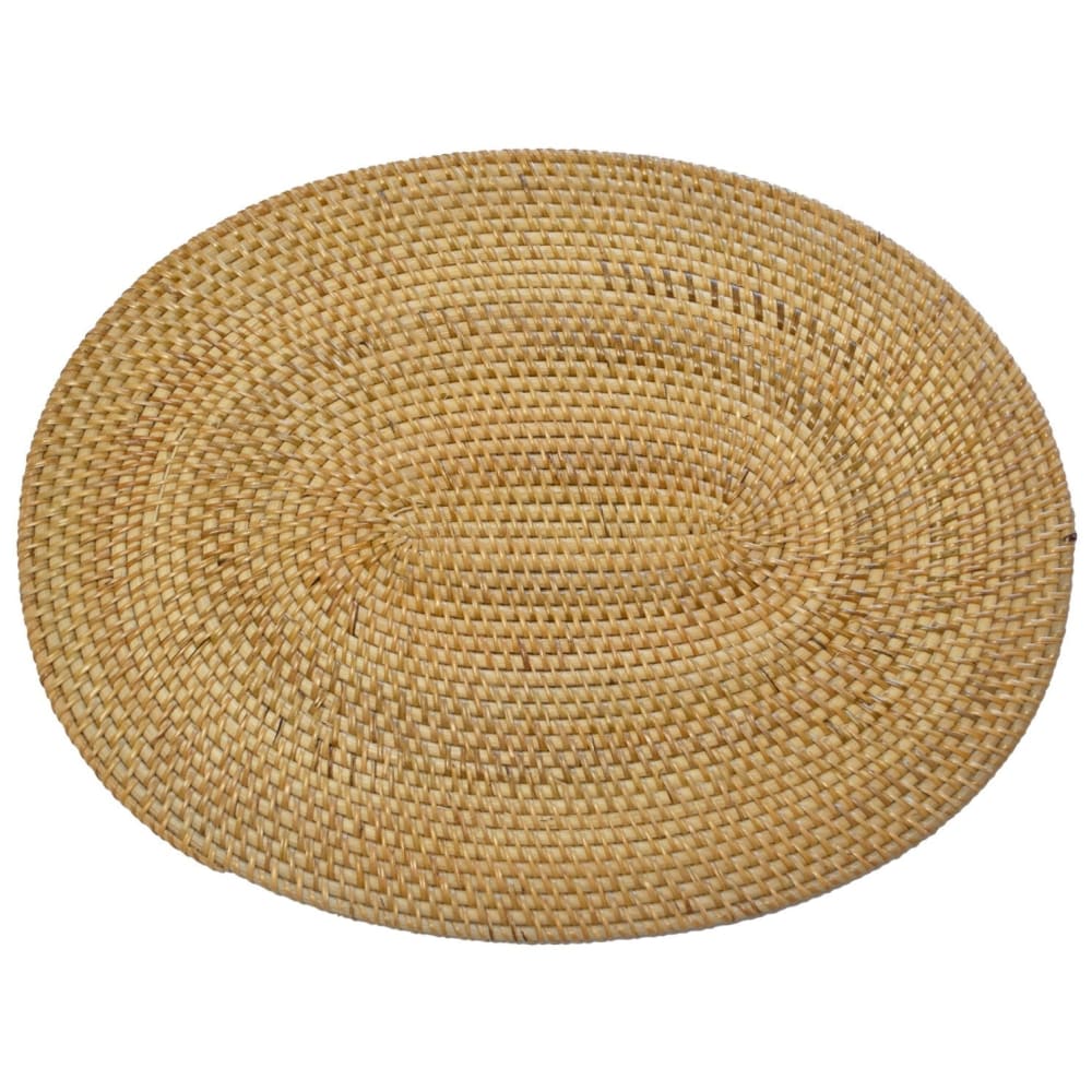 Pack de 4 sets de table ovales et sous-verres en rotin beige 40x30cm