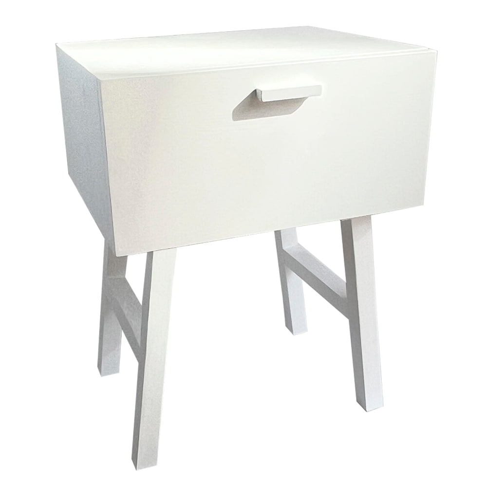 Table de chevet en bois massif avec tiroir dans les tons blancs 45cm