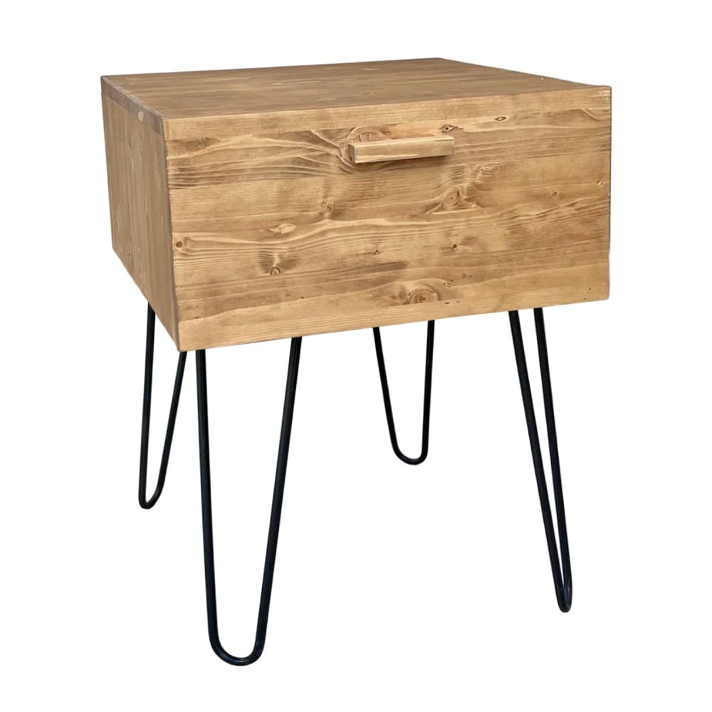 NATYAL Nachttisch aus Massivholz in Eiche mit Metallbeinen 45 cm style seaside Braun