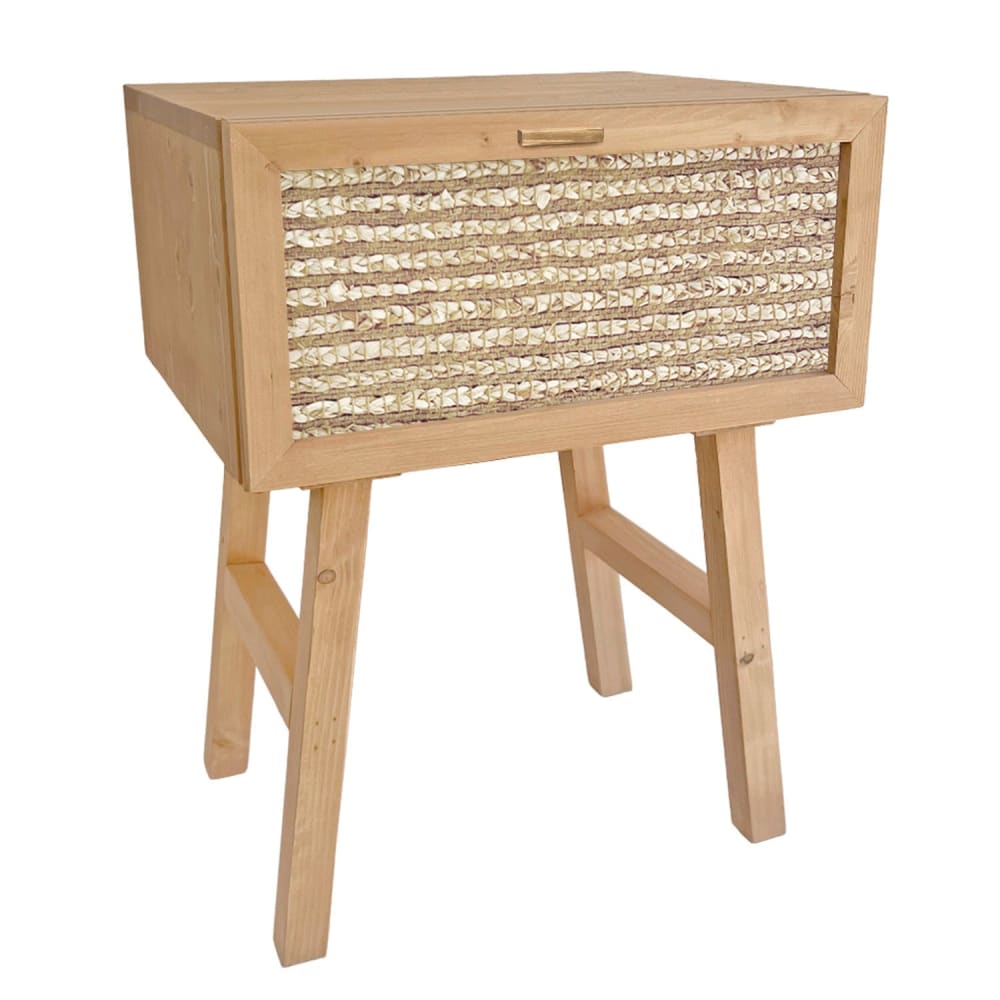 NATYAL Nachttisch aus Massivholz in hellen Tönen mit Schublade aus Jute 45 cm style seaside Beige