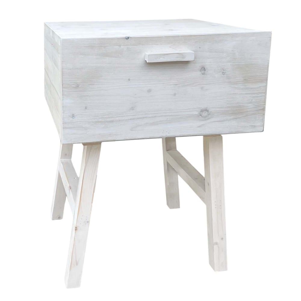 NATYAL Nachttisch aus Massivholz mit Schublade in gealtertem Weiß 45 cm style seaside Weiß