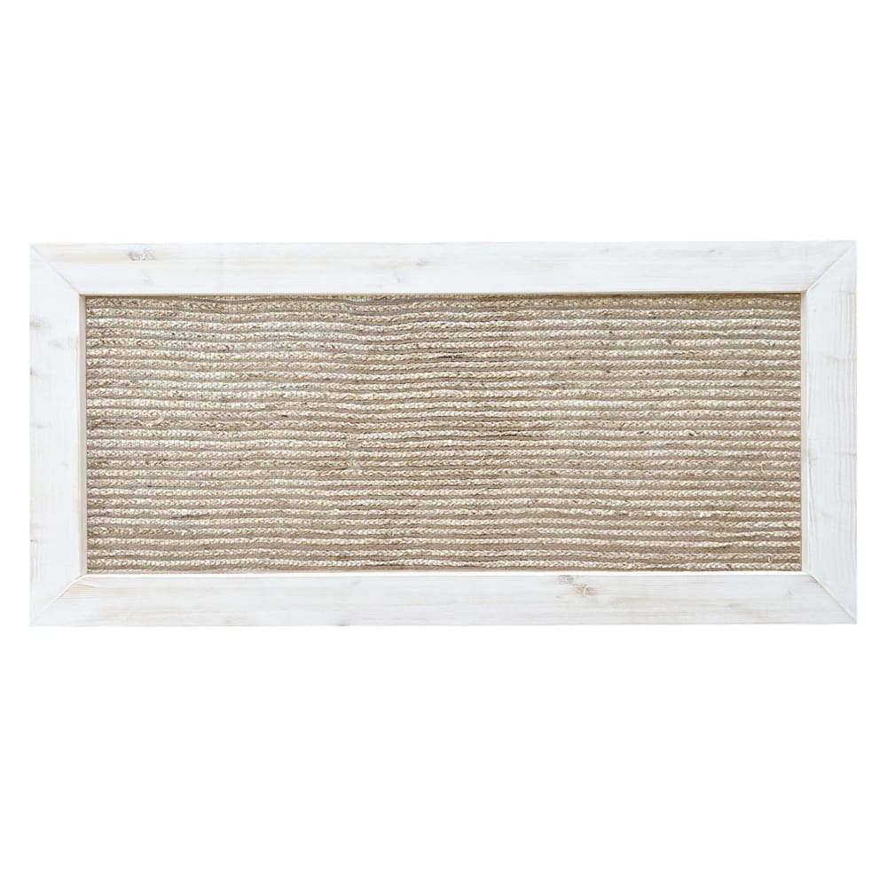 Tête de lit en jute naturel  et bois massif blanc vieilli 140x74cm