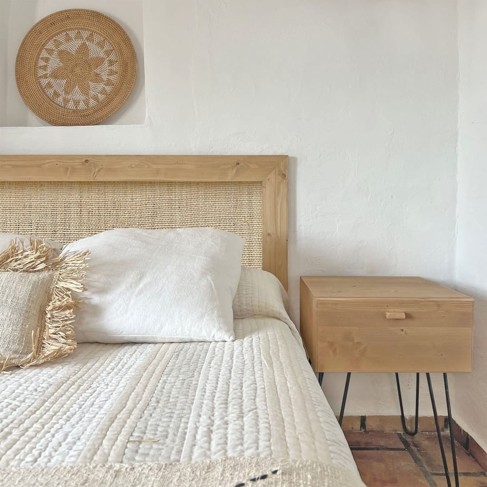Tête de lit en raphia et bois massif aux tons clairs 160x74cm - Maisons du Monde