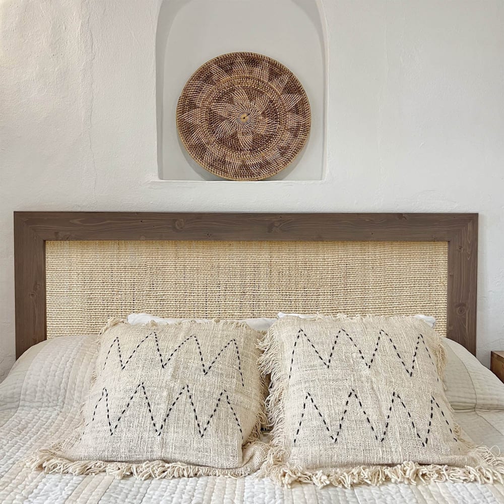 Tête de lit en raphia et bois massif marron 100x74cm