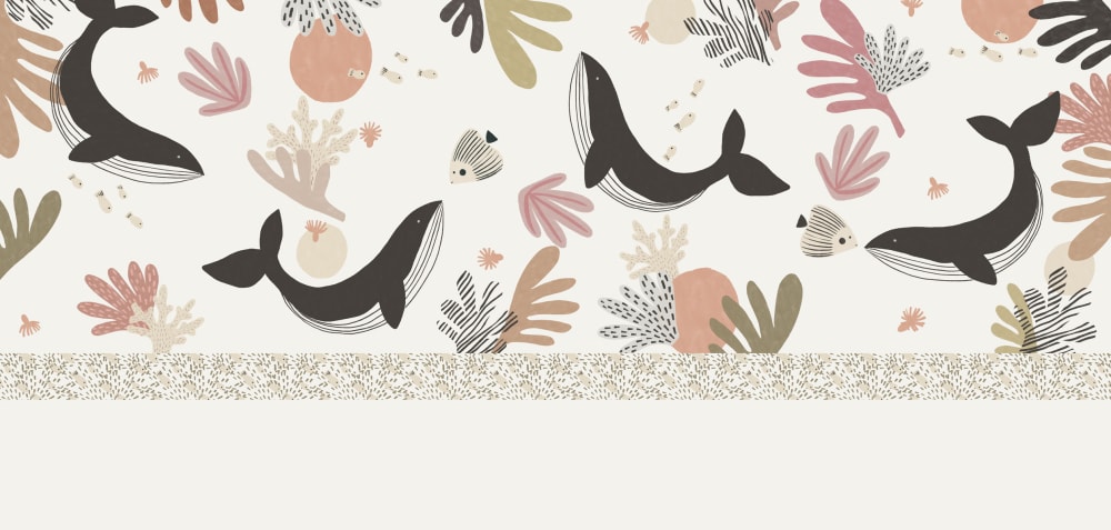 Papier peint enfant baleines, beige 375 x 250cm - Maisons du Monde