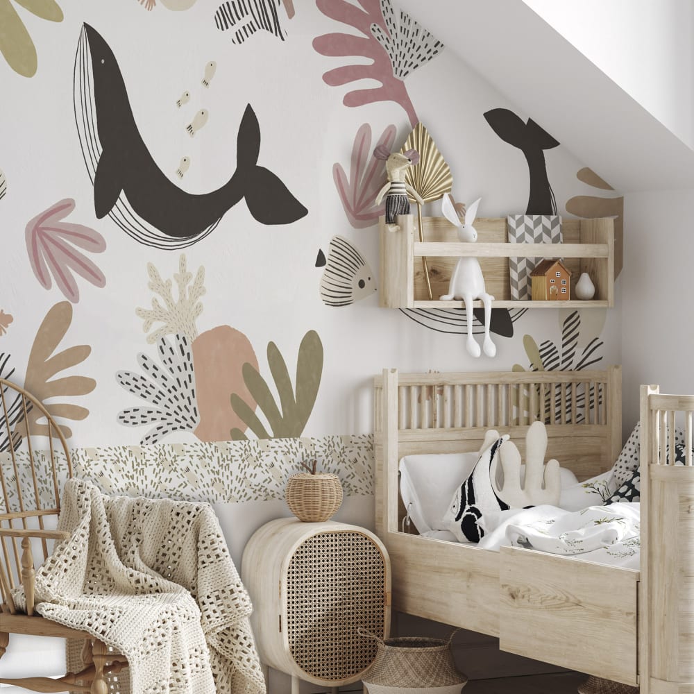 Acte Deco Panorama-Vliestapete Wale und Meeresboden, Beige 525 x 250cm style modern BEIGE Öko-Tex Zertifikat PAPIER Kinder