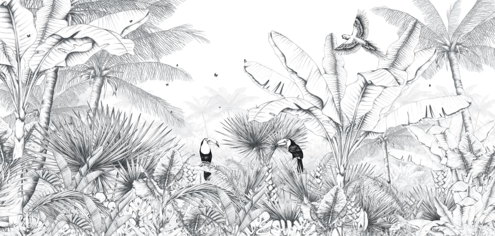 Papier peint paysage tropical, noir et blanc 300 x 250cm — vue 3