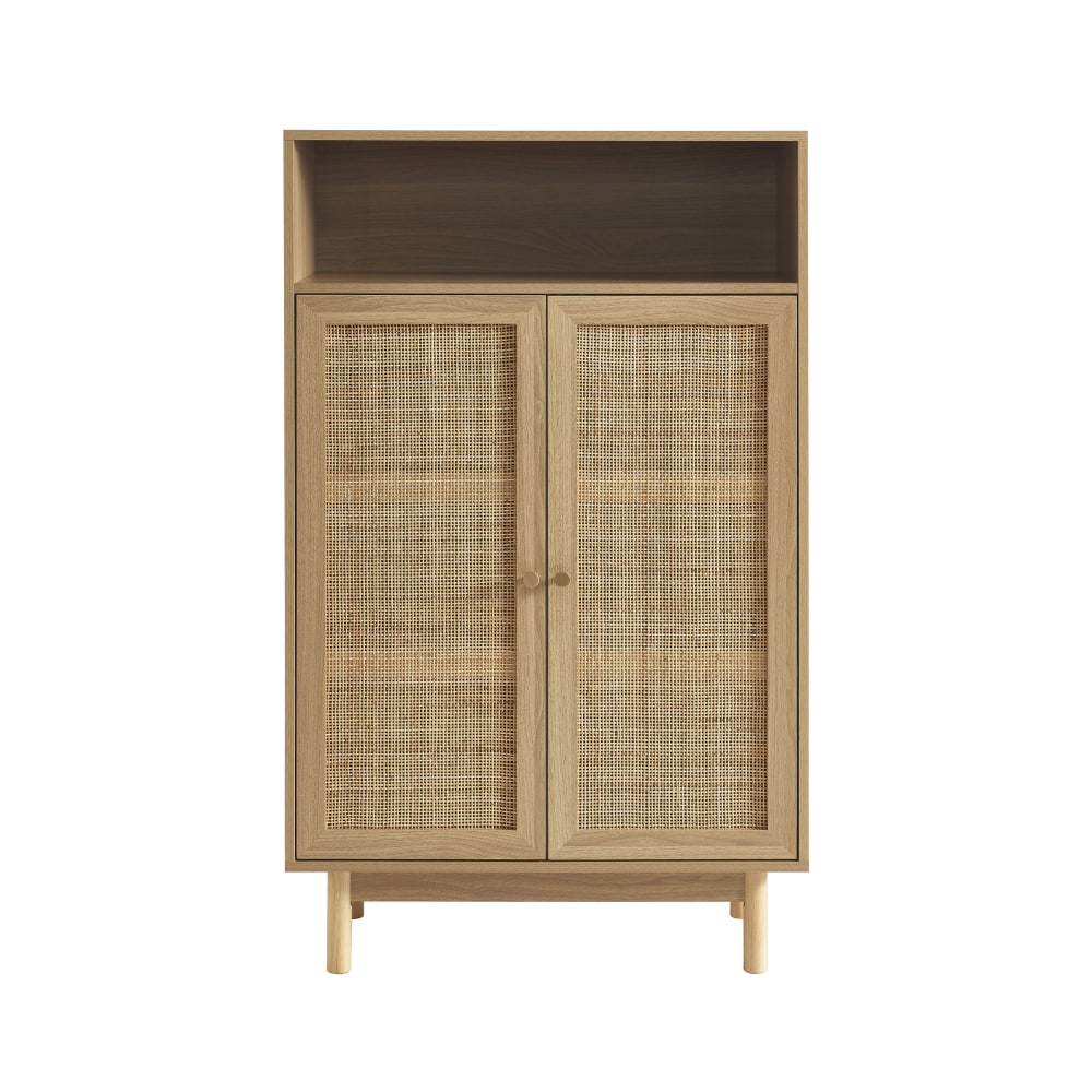 Buffet effet chêne et cannage rotin 2 portes 80 cm - Maisons du Monde