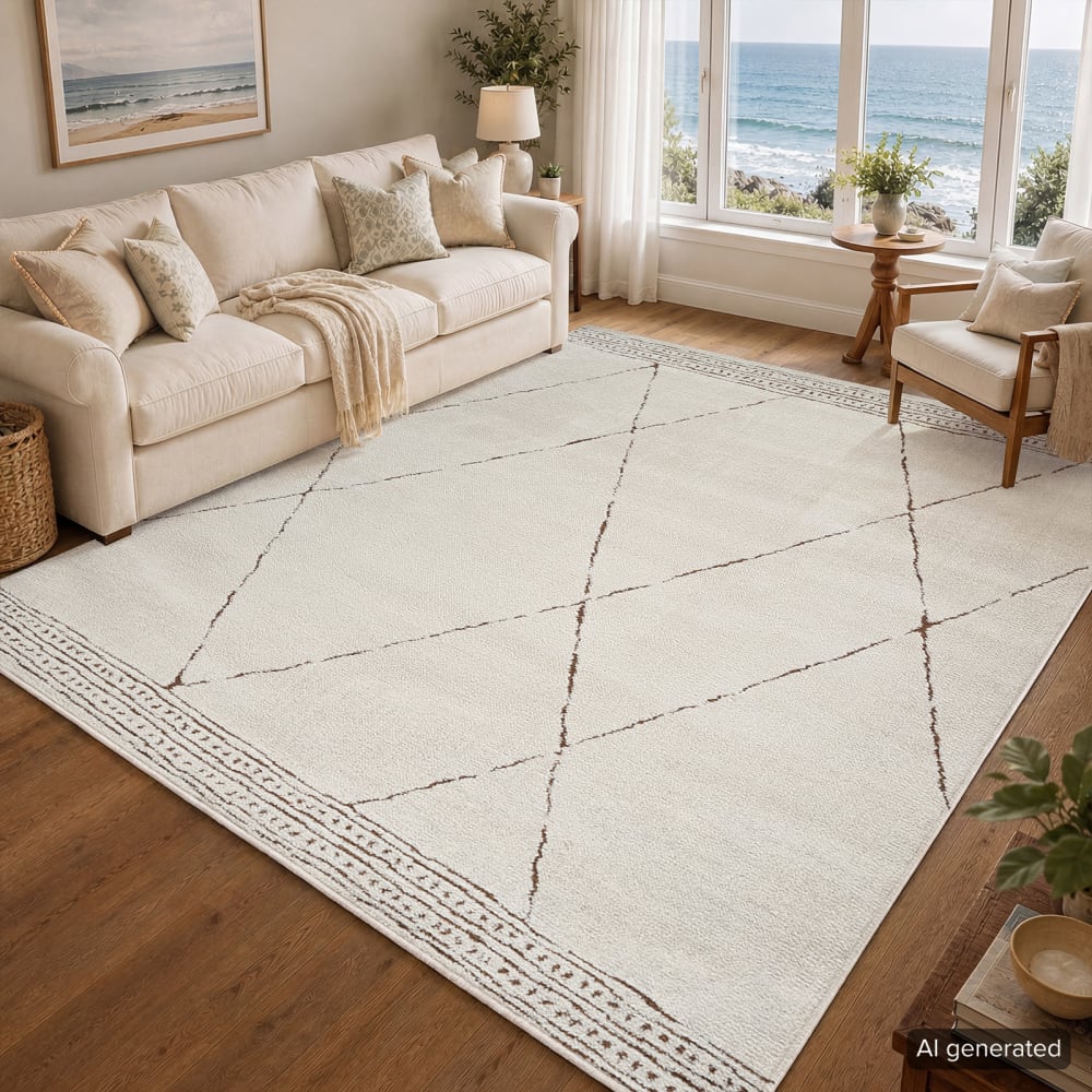 Tapis berbère ethnique ivoire/marron 160x213 — vue 3