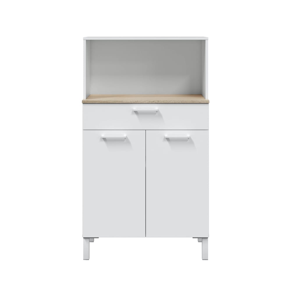 Buffet de cuisine 2 portes et 1 tiroir L72 x H126cm - Blanc / Bois