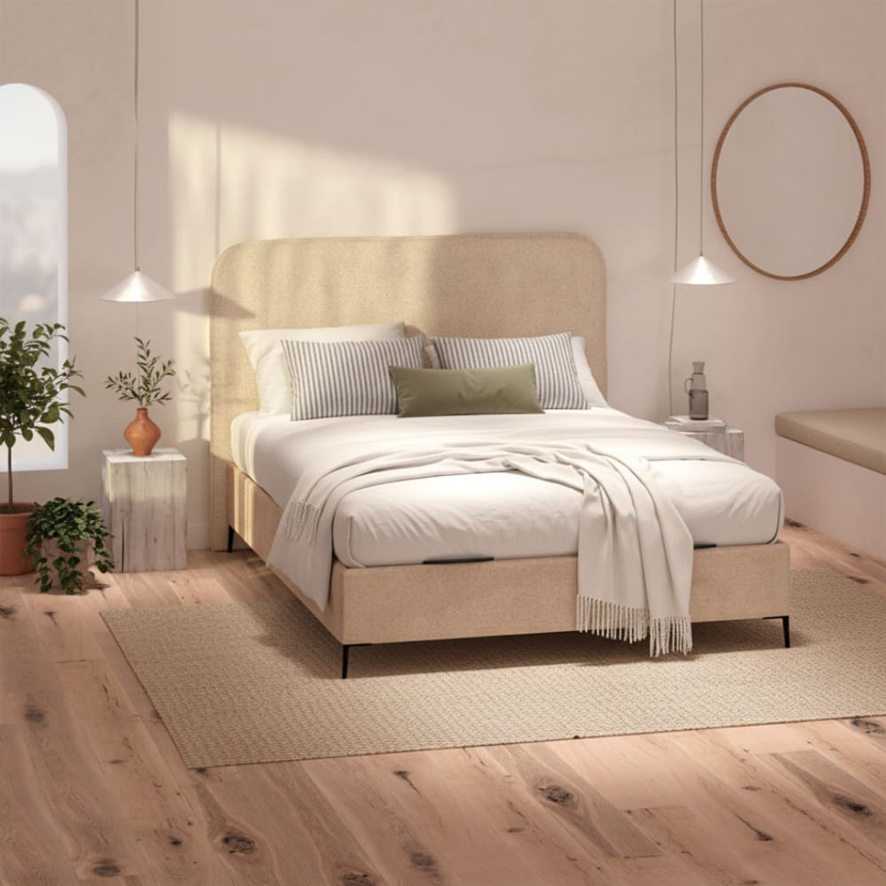Tête de lit incurvée enveloppante beige, lit 180 cm, 198x120 cm