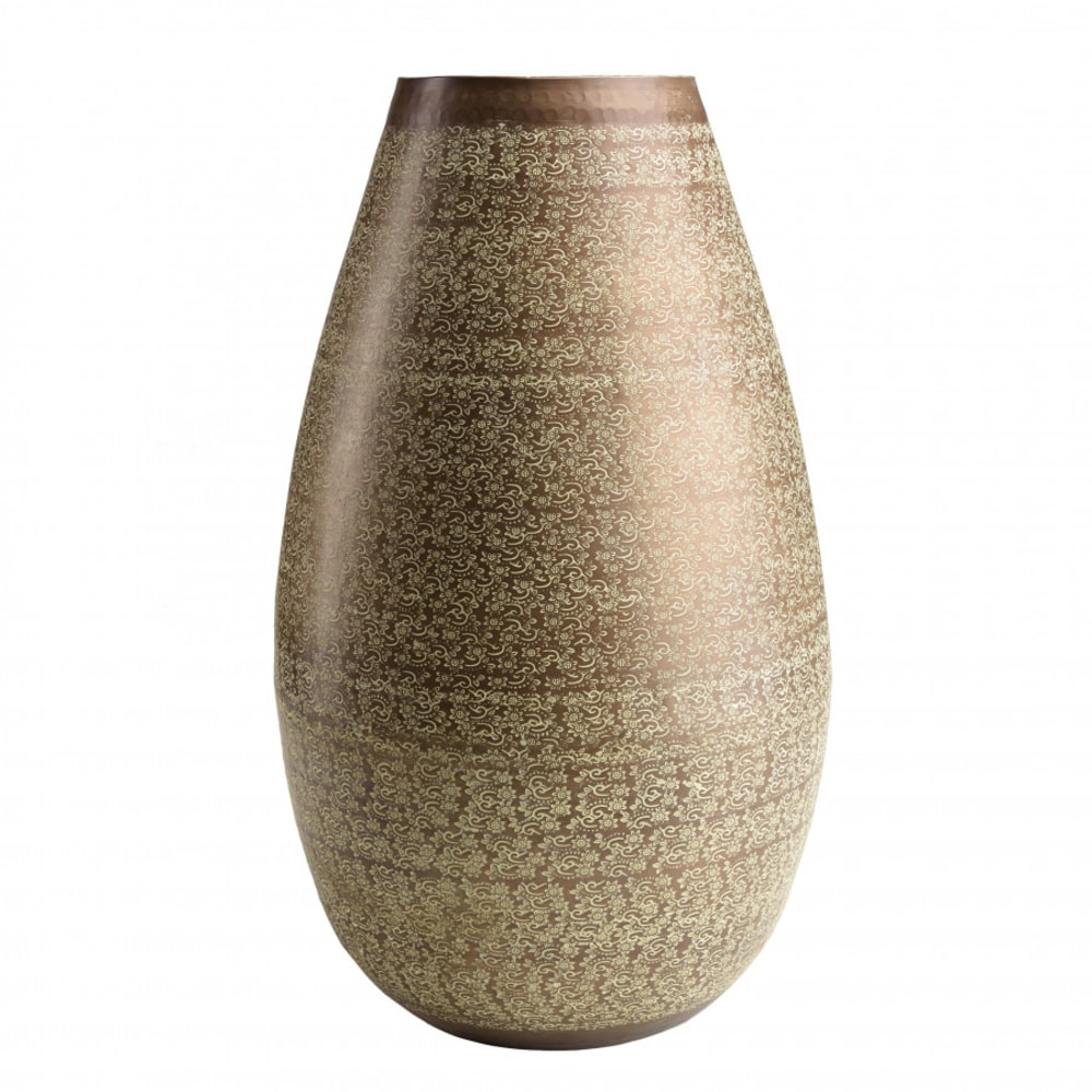 MACABANE Vase B40cm H70cm altgrün Blumenmuster style exotic Braun Aluminium