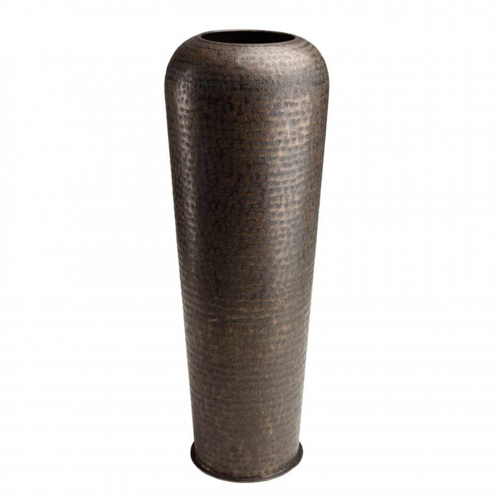 Vase alu couleur cuivre noir antique avec gravures H85cm