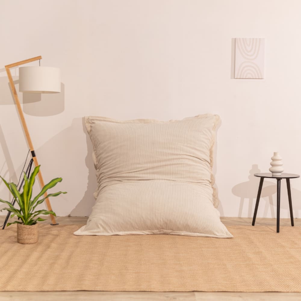 Pouf velours côtelé déhoussable blanc cassé 180 x 140 cm