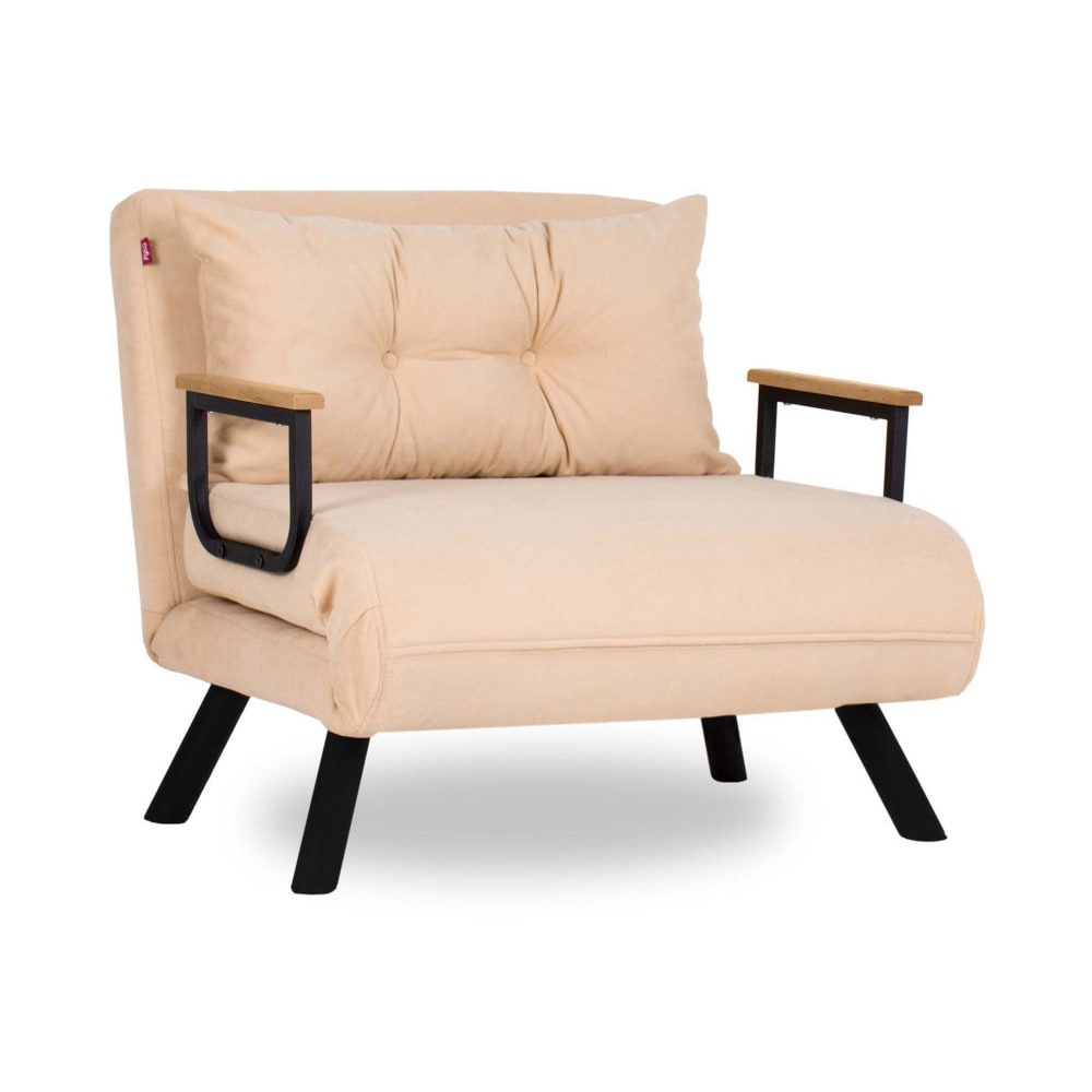 Fauteuil convertible 67x78x78 cm en tissu crème - kom Fauteuil convertible 67x78x78 cm en tissu crème - kom