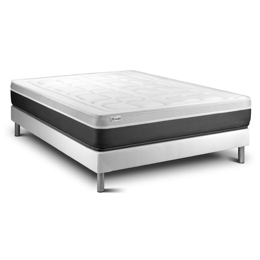 Ensemble 160x200 Matelas Mémoire de forme Sommier kit Blanc