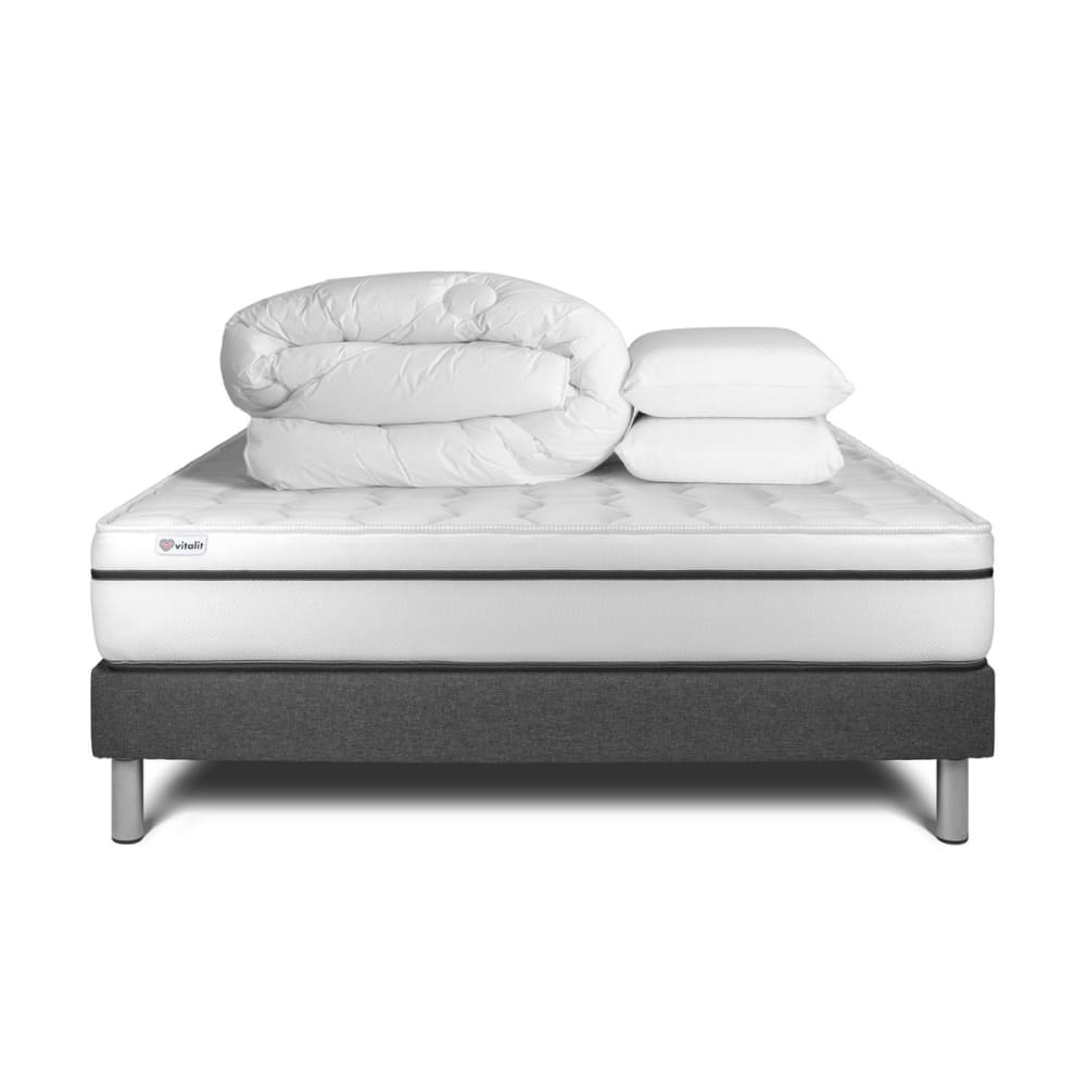 Pack sommier kit matelas Mémoire de forme 160x200 Gris Complet