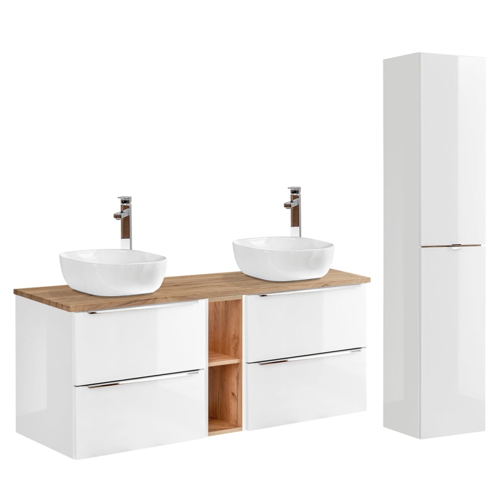 Ensemble meuble double vasque 140cm panneaux stratifiés blanc - Maisons du Monde