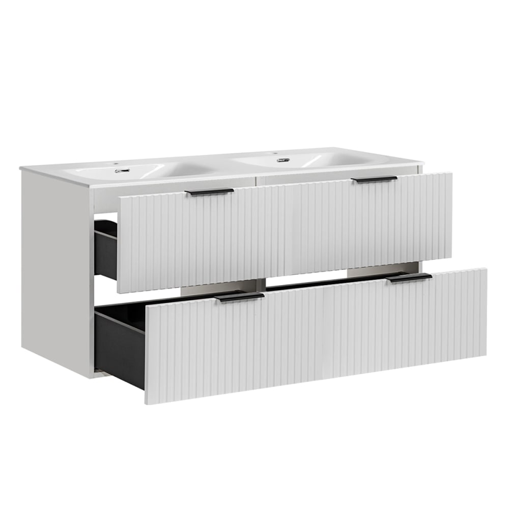 Meuble double vasque encastrée 120cm panneaux mélaminé et mdf blanc - Maisons du Monde