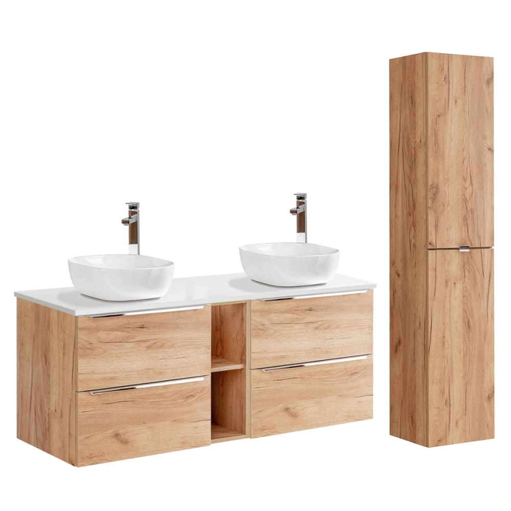 Ensemble meuble double vasque colonne stratifiés beige