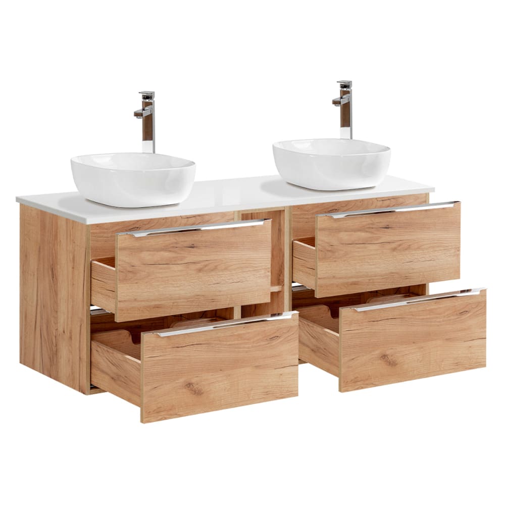 Meuble double vasque 140cm 2 niches panneaux stratifiés marron - Maisons du Monde