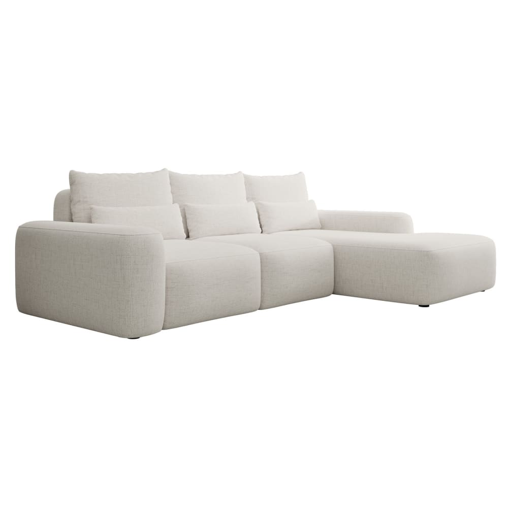 Canapé d’angle convertible en chenille hydrofuge crème droit