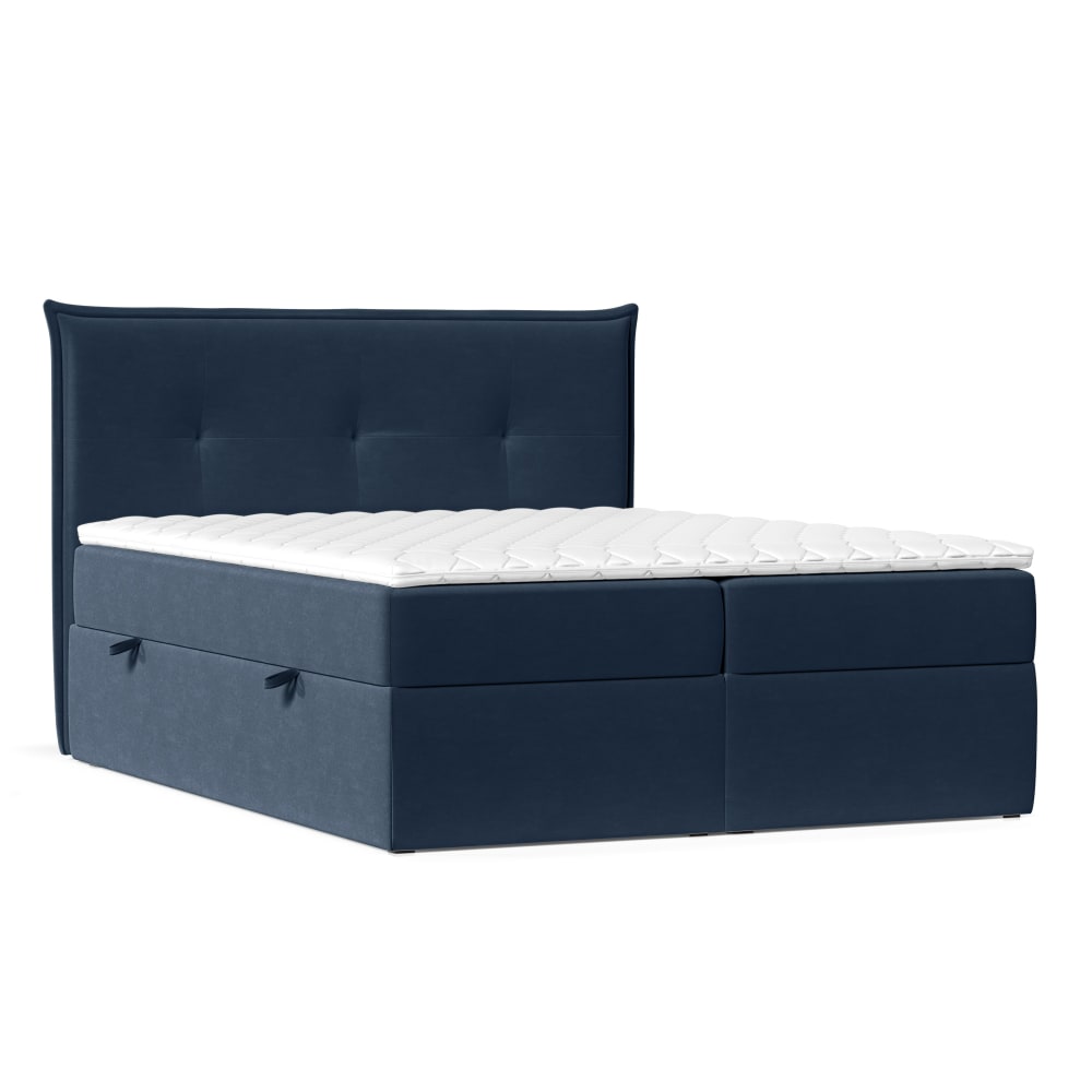 Maison de Reve Boxspringbett mit Kopfteil aus Samtstoff, 200x200 cm Blau Öko-Tex Zertifikat