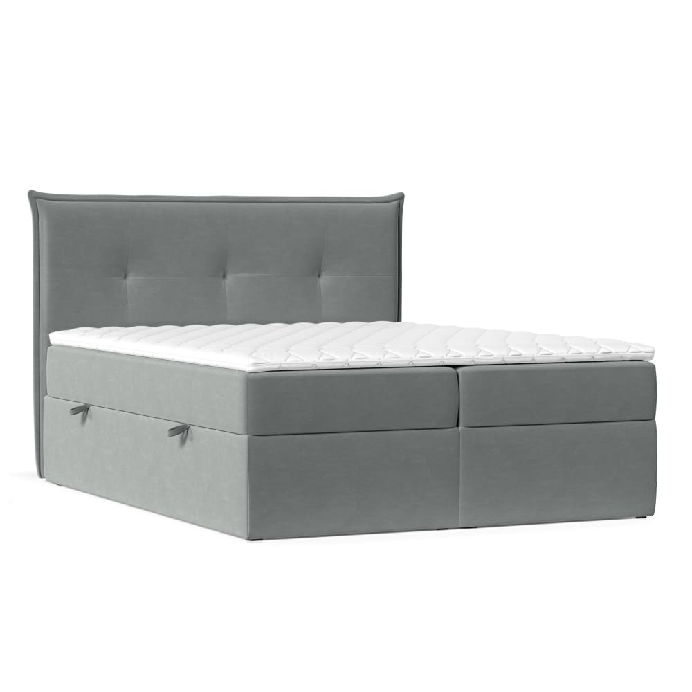Maison de Reve Boxspringbett mit Kopfteil aus Samtstoff, 180x200 cm Grau Öko-Tex Zertifikat