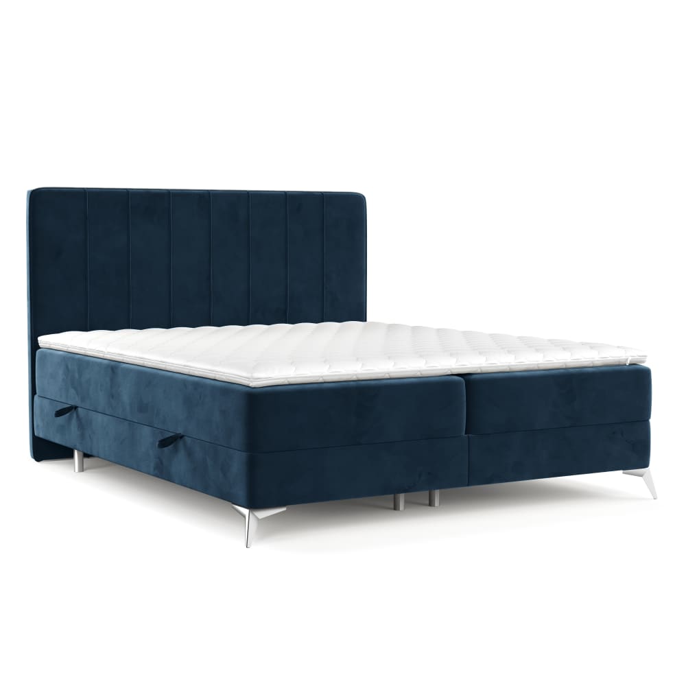 Maison de Reve Boxspringbett mit Kopfteil aus Samtstoff, 140x200 cm Blau Öko-Tex Zertifikat