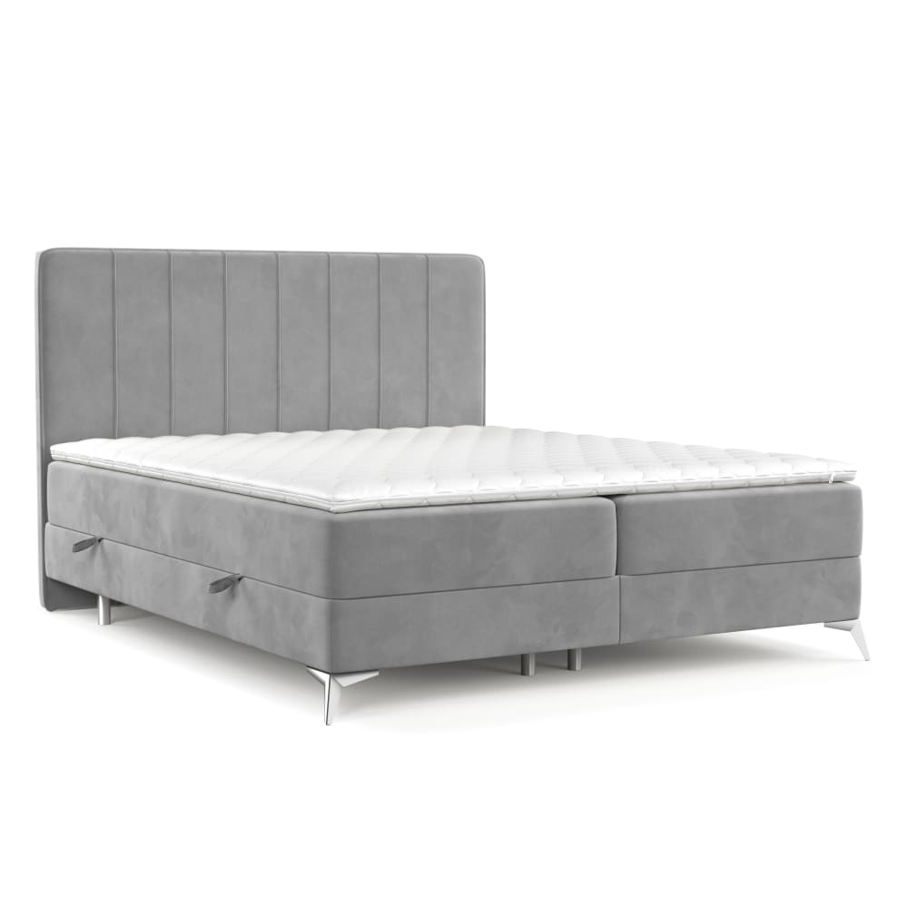 Maison de Reve Boxspringbett mit Kopfteil aus Samtstoff, 180x200 cm Grau Öko-Tex Zertifikat