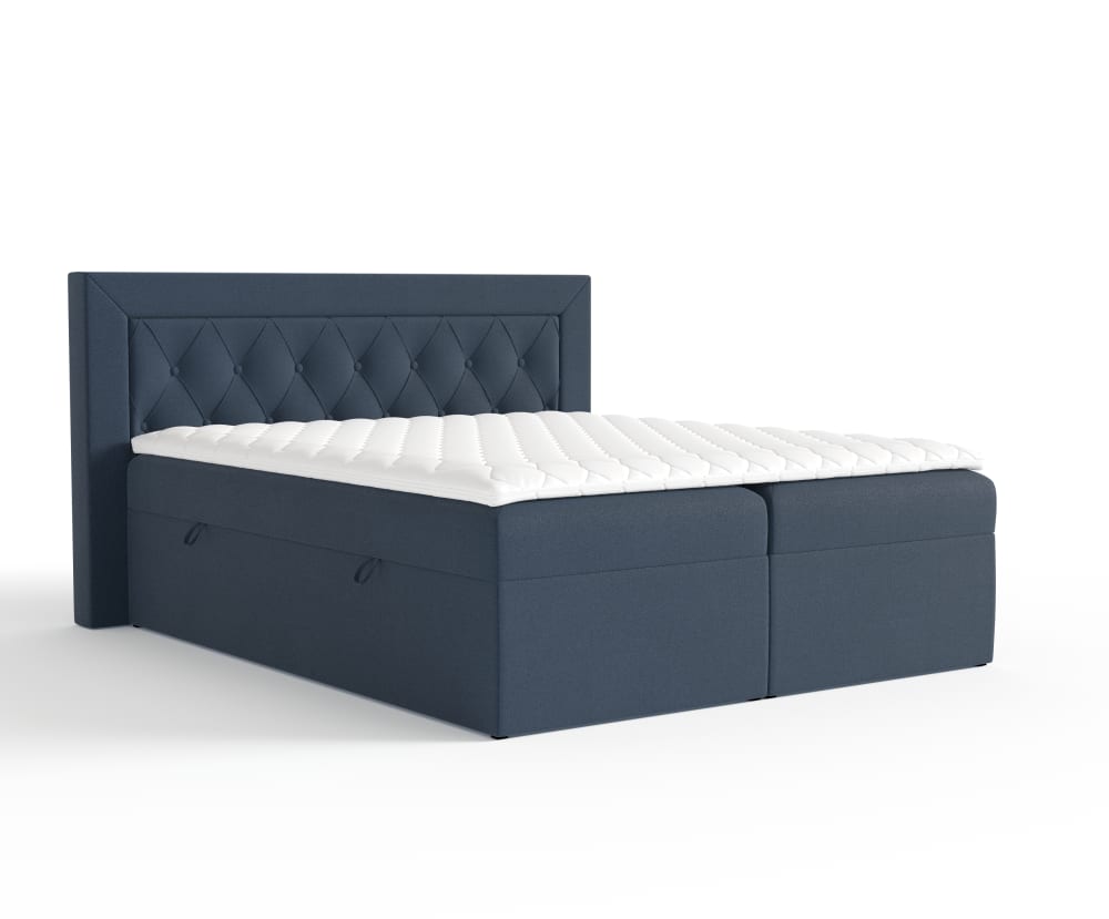 Liv&Lars Boxspringbett mit Kopfteil aus Samtstoff, 140x200 cm Blau