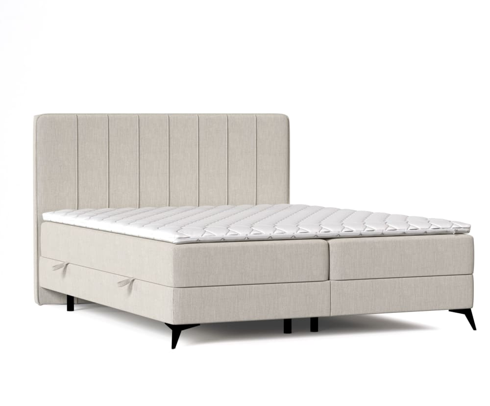 Maison de Reve Boxspringbett mit Kopfteil aus Webstoff, 200x200 cm Beige Öko-Tex Zertifikat