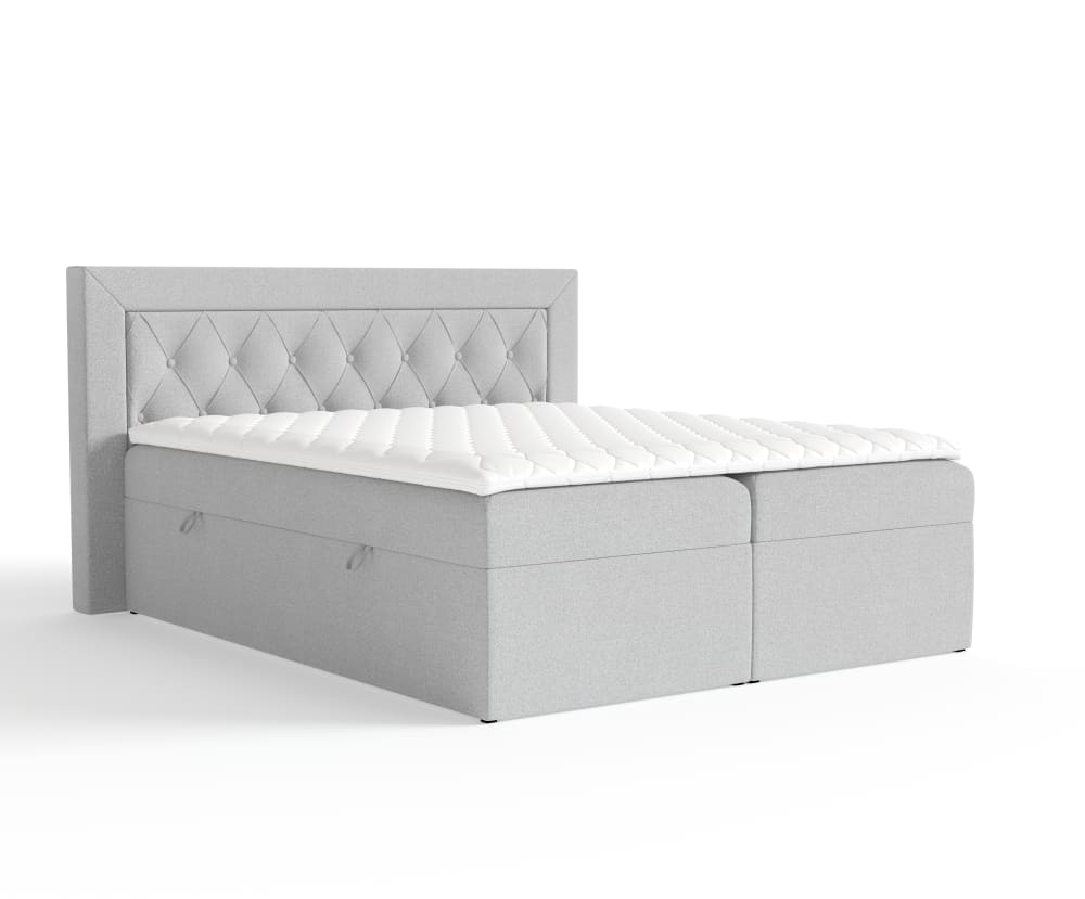 Liv&Lars Boxspringbett mit Kopfteil aus Samtstoff, 160x200 cm Grau